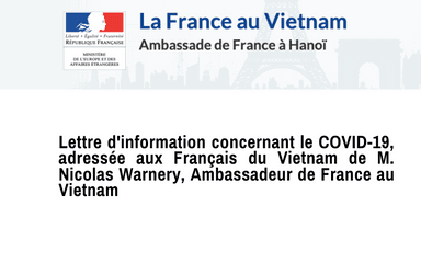 Lettre d'information adressée aux Français du Vietnam de M. Nicolas Warnery, Ambassadeur de France au Vietnam