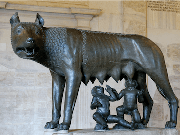 Statut de Romulus et Remus nourris par la louve à Rome