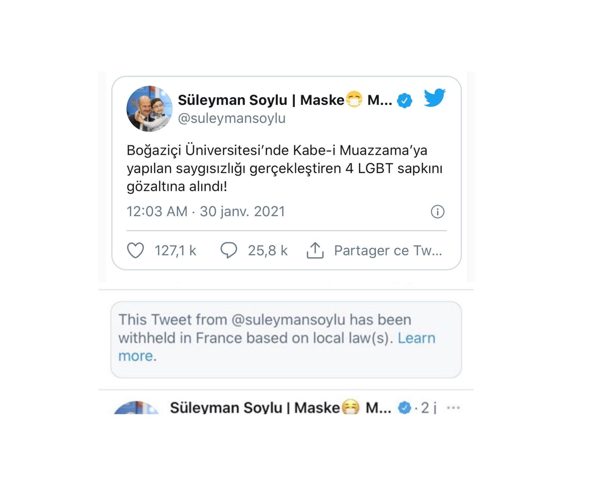 Süleyman Soylu démission tweet France