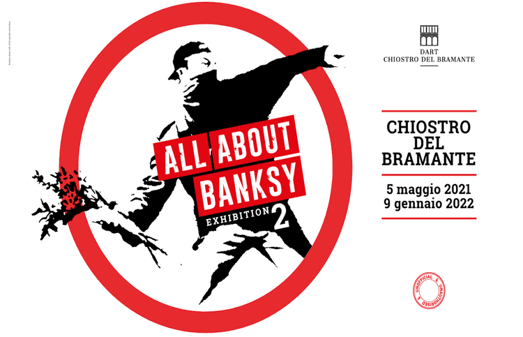 Affiche présentant l'exposition de Banksy au Chiostro Bramante