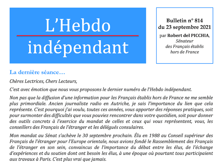 Le dernier numéro de l'Hebdo indépendant de Robert del Picchiat