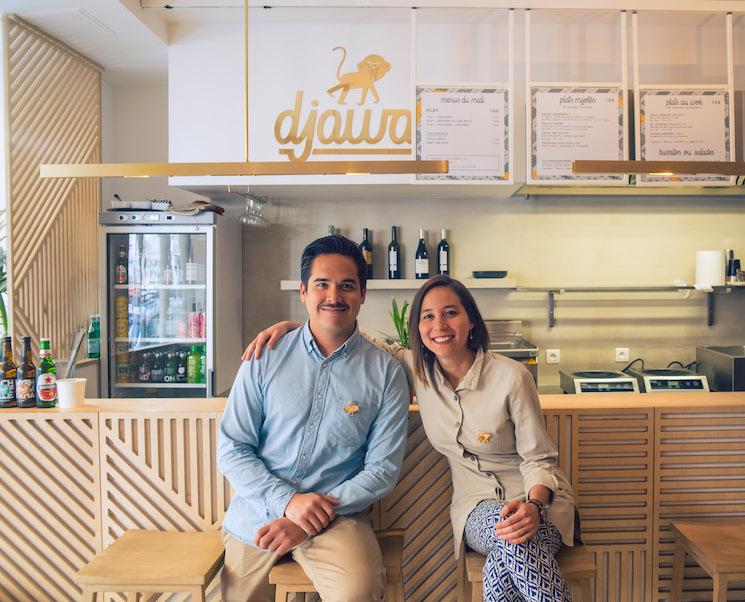 Stephanie Dambron et Frederic Furman dans le restaurant indonesien Djawa à Paris