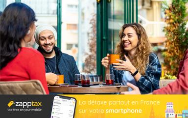 femme qui boit son café avec ses amis logo zapptax