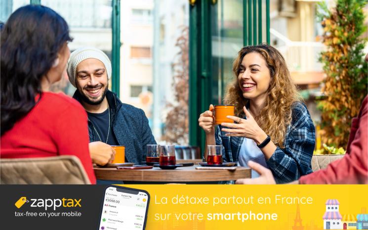 femme qui boit son café avec ses amis logo zapptax