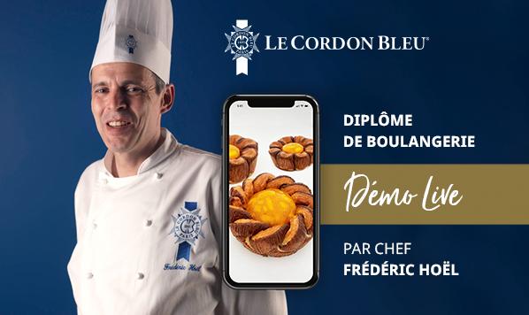 Chef Frederic Hoël sur fond bleu cordon bleu