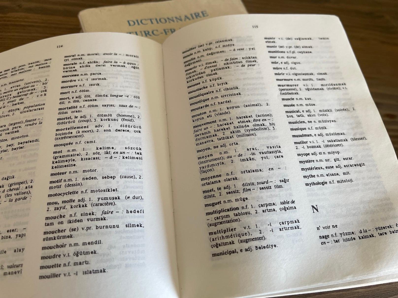 dictionnaire de Mots français en turc 