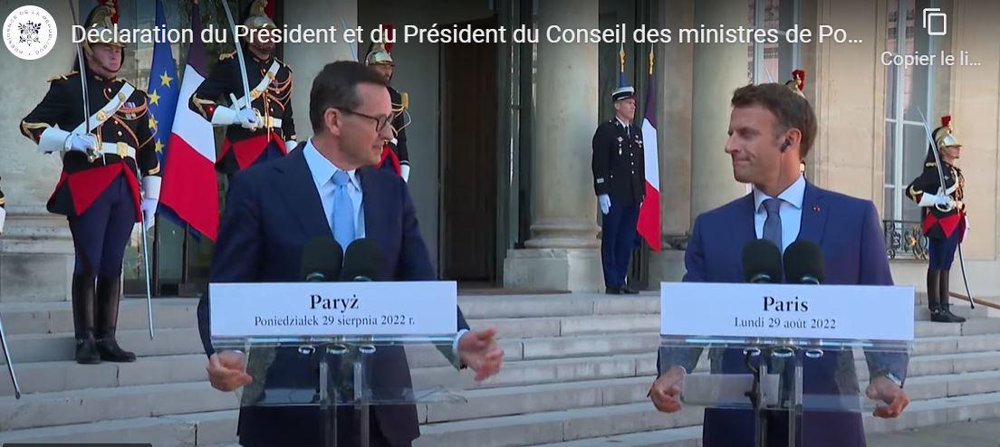 Capture Emmanuel Macron Morawiecki paris 29 aout22