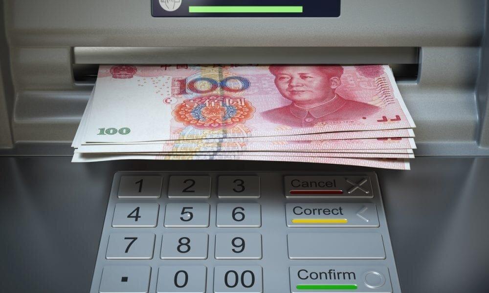 yuan a un distributeur de banque en Chine