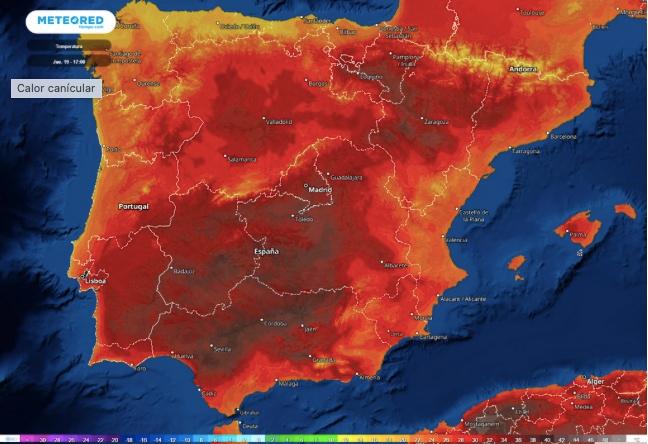 Carte de l'Espagne sous la canicule