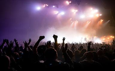 des personnes lèvent les bras en l'air à un concert