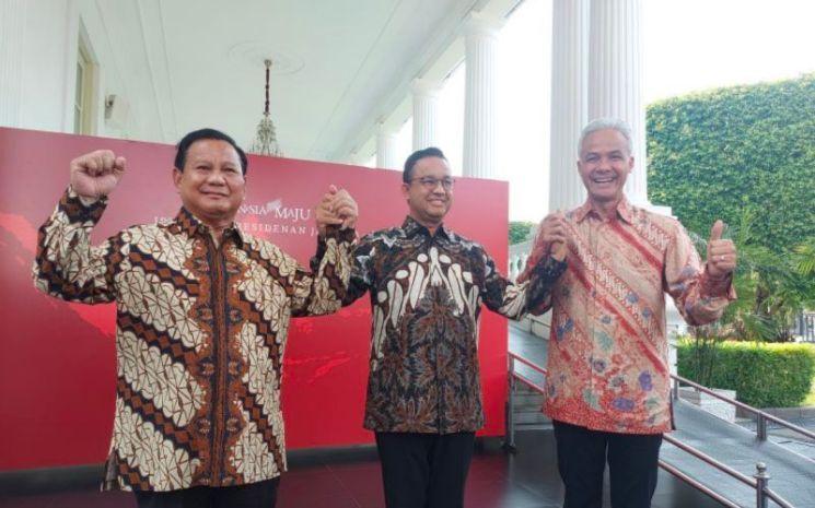 Les candidats Prabowo Subianto, Anies Baswedan et Ganjar Pranowo (crédit @Antara/Andi Firdaus)