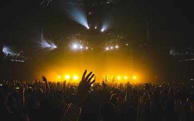 bras levés dans une salle de concert aux lumières tamisées_0