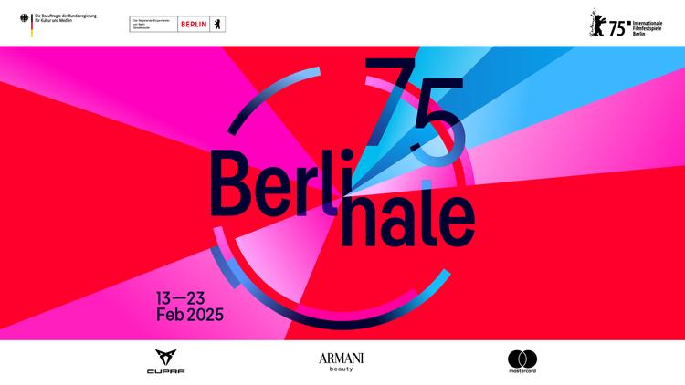 "Berlinale 75" sur fond rouge et bleu.