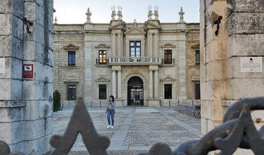 Una de las puertas de acceso al edificio central de la Universidad de Sevilla