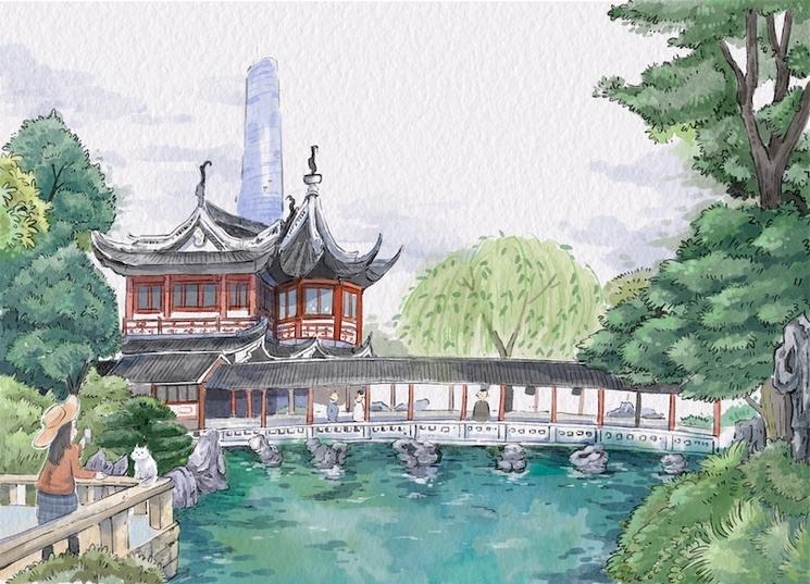 illustration-ville-shanghai-yuyuan-jardin-chine