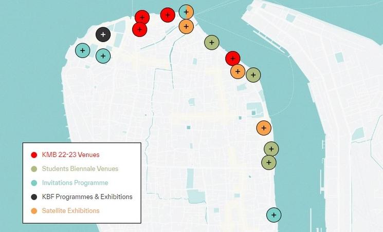 Plan de la Biennale de Kochi 2023. Image : www.kochimuzirisbiennale.org