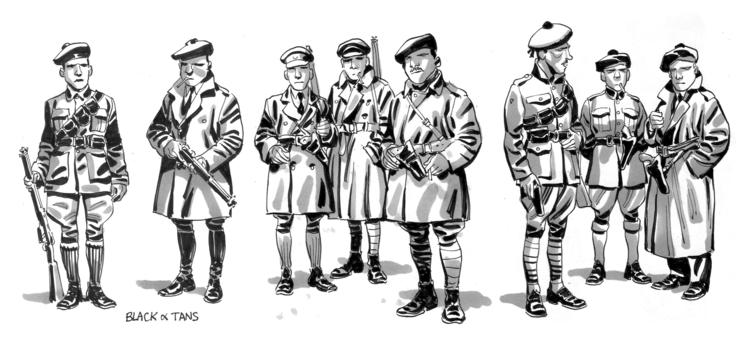 Black and Tans, recherche de personnages par Richard Guérineau pour Croke Park, dimanche sanglant à Dublin © Éditions Delcourt, 2020