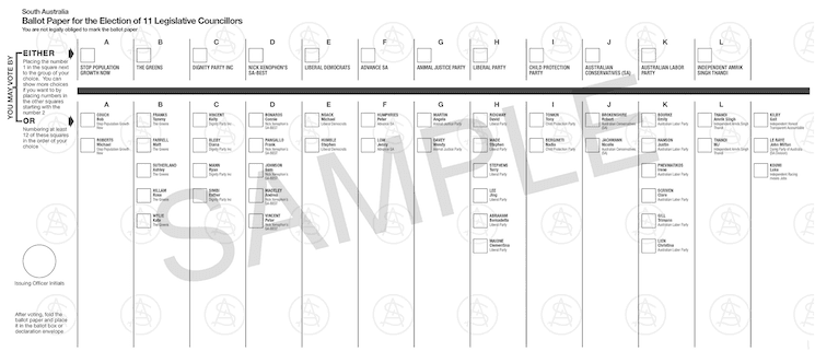 Bulletin de vote pour le sénat