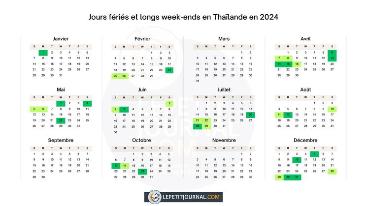 Calendrier des jours feries en Thailande en 2024