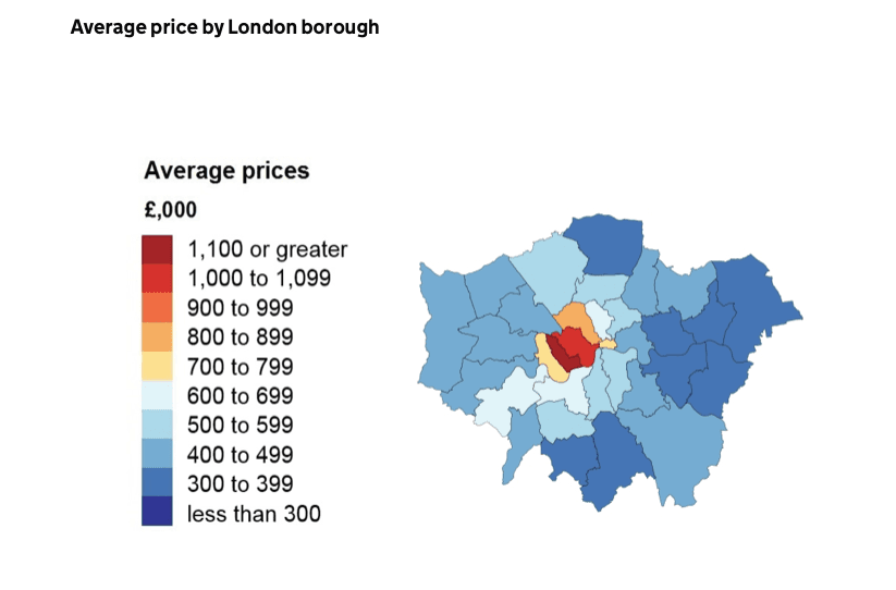 Prix Quartiers Plus Moins cher Londres Royaume-Uni 