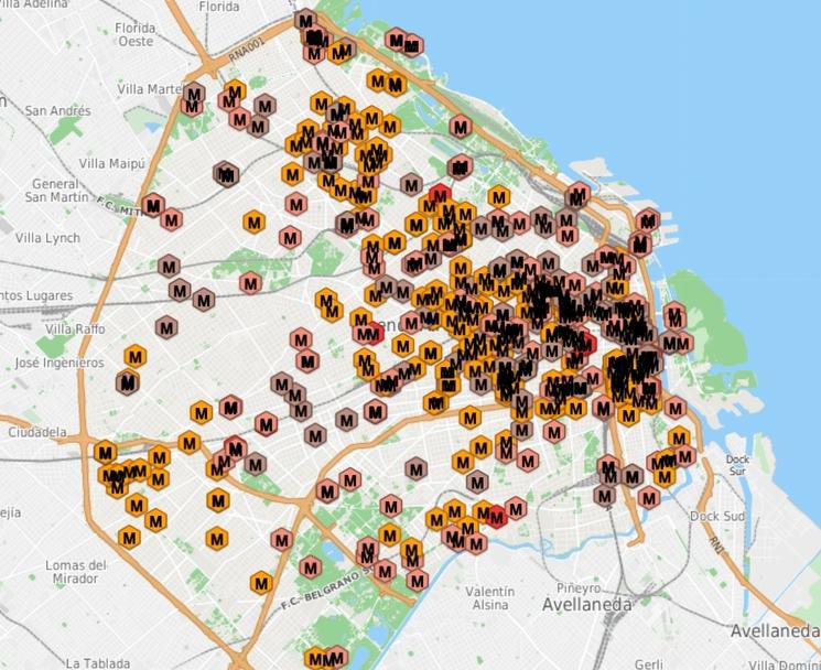 Carte des lieux de mémoire à Buenos Aires