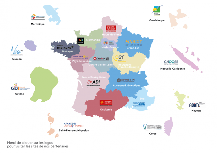 Carte des régions et entreprises