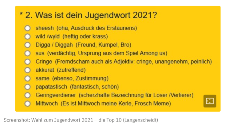 Top 10 pour le vote du mot jeunesse de l'année 2021