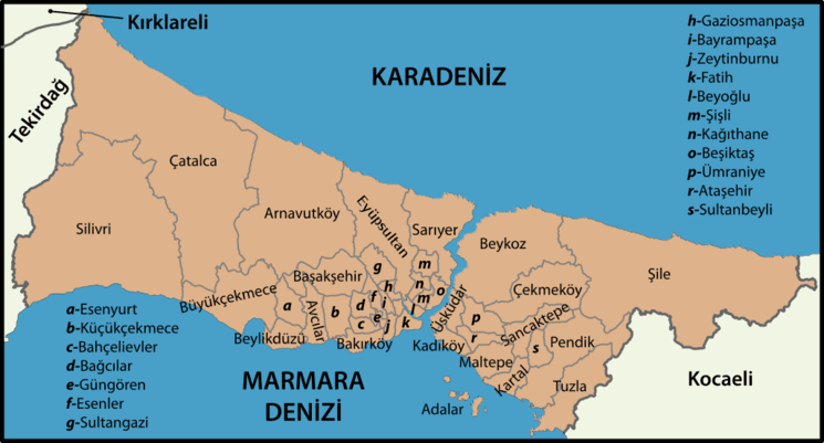 Carte des districts d'Istanbul prix loyers 