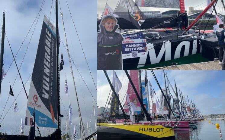 Les voiliers de l'équipe Vulnérable, Maître Coq et la Mie Câline, au départ du Vendée Globe