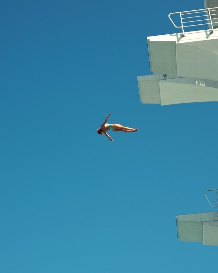 Madeleine Bayon, lors d'un plongeon à 20m. de hauteur