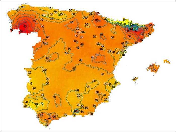 Carte montrant l'augmentation du nombre de jours chauds par décennie au cours de la période 1951-2018