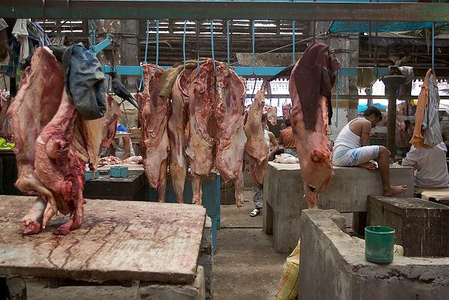 Marche de viande à Calcutta Inde