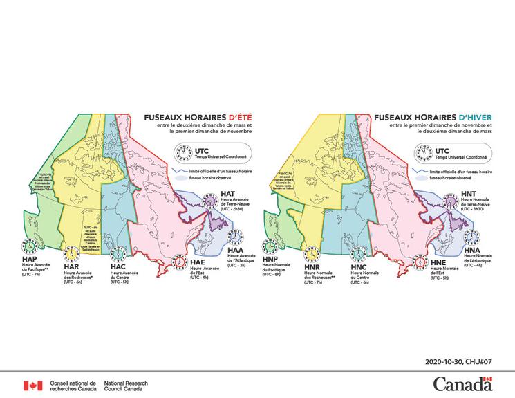 Carte fuseaux horaire canada 