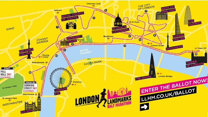 Plan semi-marathon Londres London Landmarks deuxième édition 