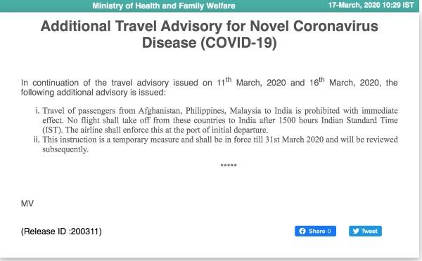 Inde restrictions voyage covid-19