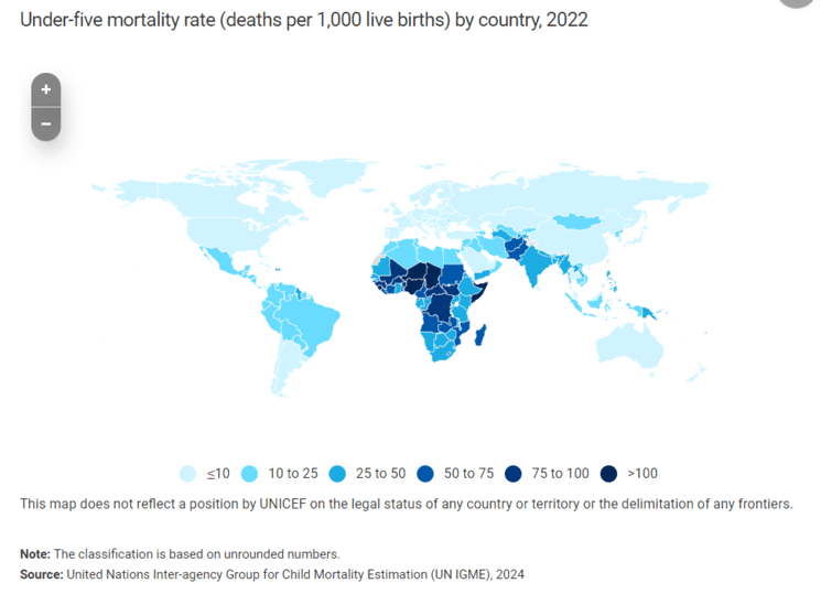 carte du taux de mortalite chez les enfants de moins de 5 ans dans le monde