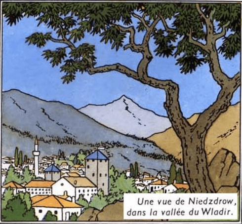 Paysage Syldave dans un album de Tintin