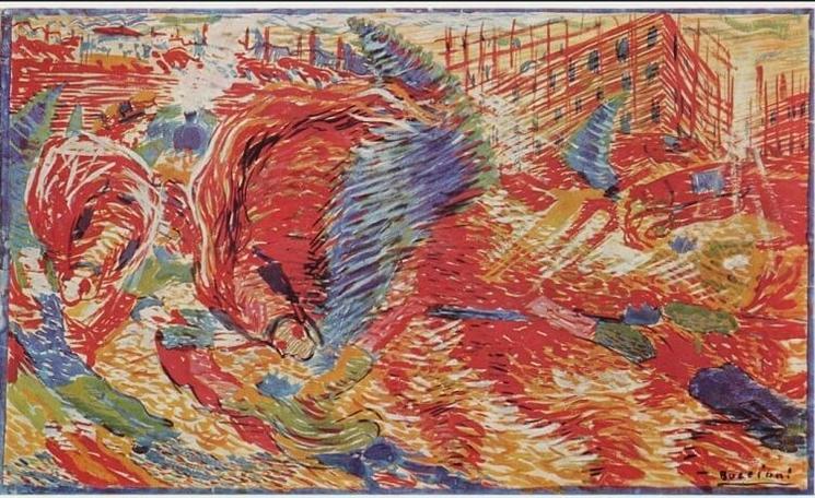 tableau futuriste La Città che sale de Boccioni