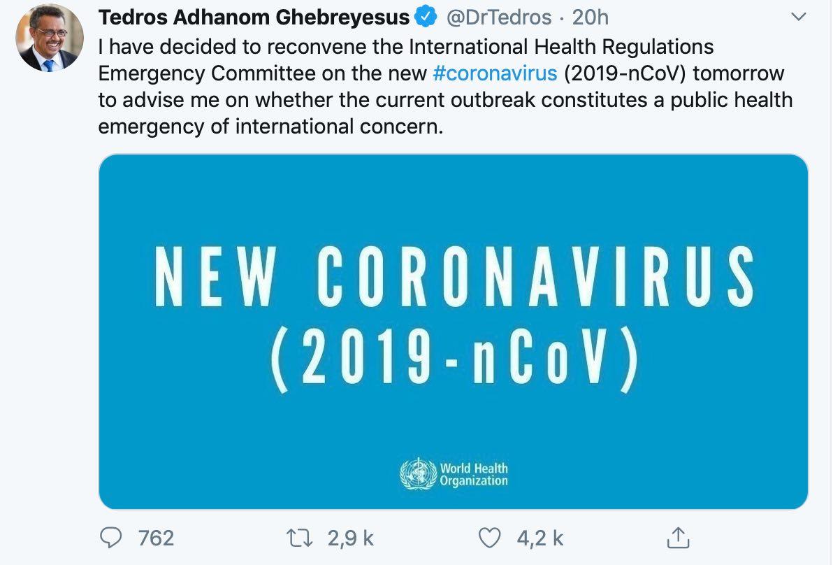 Tedros Adhanom Ghebreyesus Twitter Coronavirus