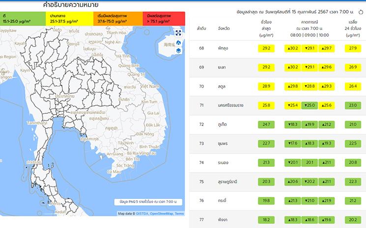 Copie d'ecran du site internet pm25.gistda.or.th