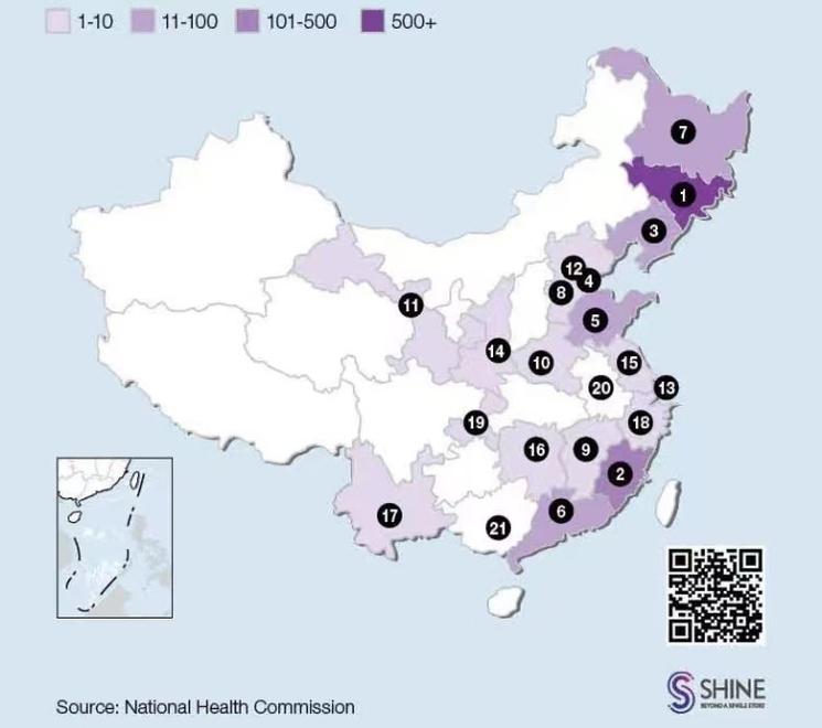 carte de la chine cas de covid