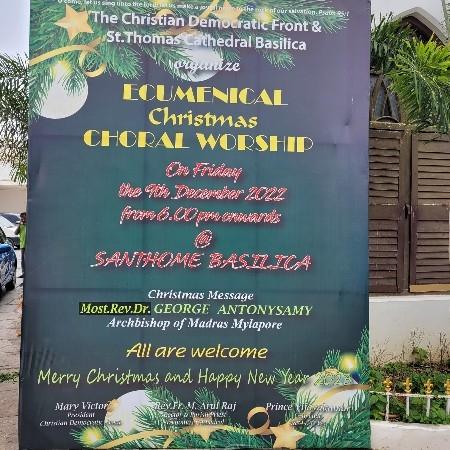 L'affiche pour la messe de Noel à la cathedrale St Thomas à Chennai