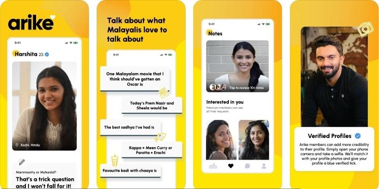 Copies d'écran de Arike une application de rencontre pour Indiens du Kerala