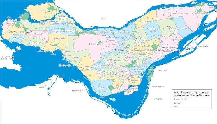 Les arrondissements de la ville de Montréal au Québec