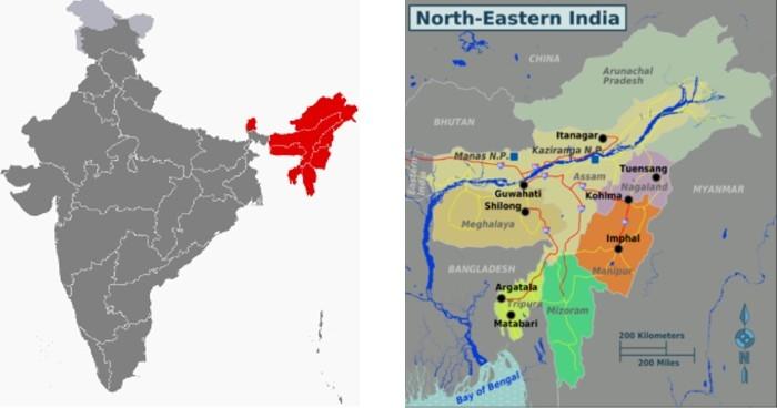 carte nord est inde