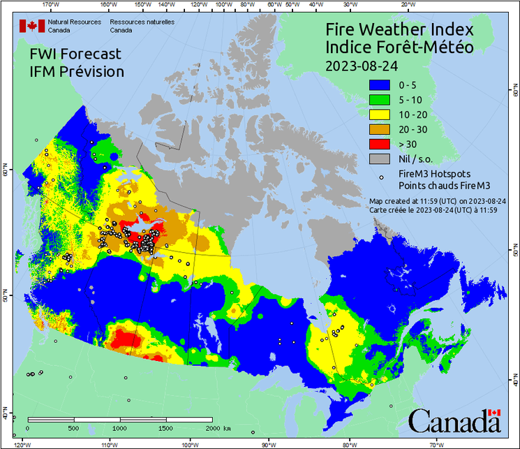 Carte feux de foret Canada 