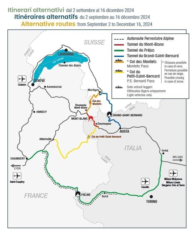 carte itinéraire alternatifs tunnel mont blanc