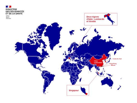 carte monde zones à risque Coronavirus