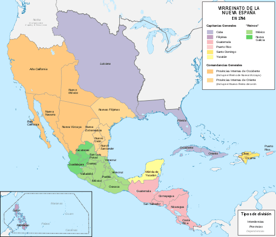 carte de 1794 du vice royaume d'Espagne en Amérique du Nord