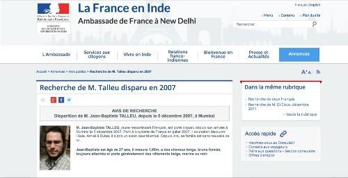 Inde disparition Jean-Baptiste Talleu